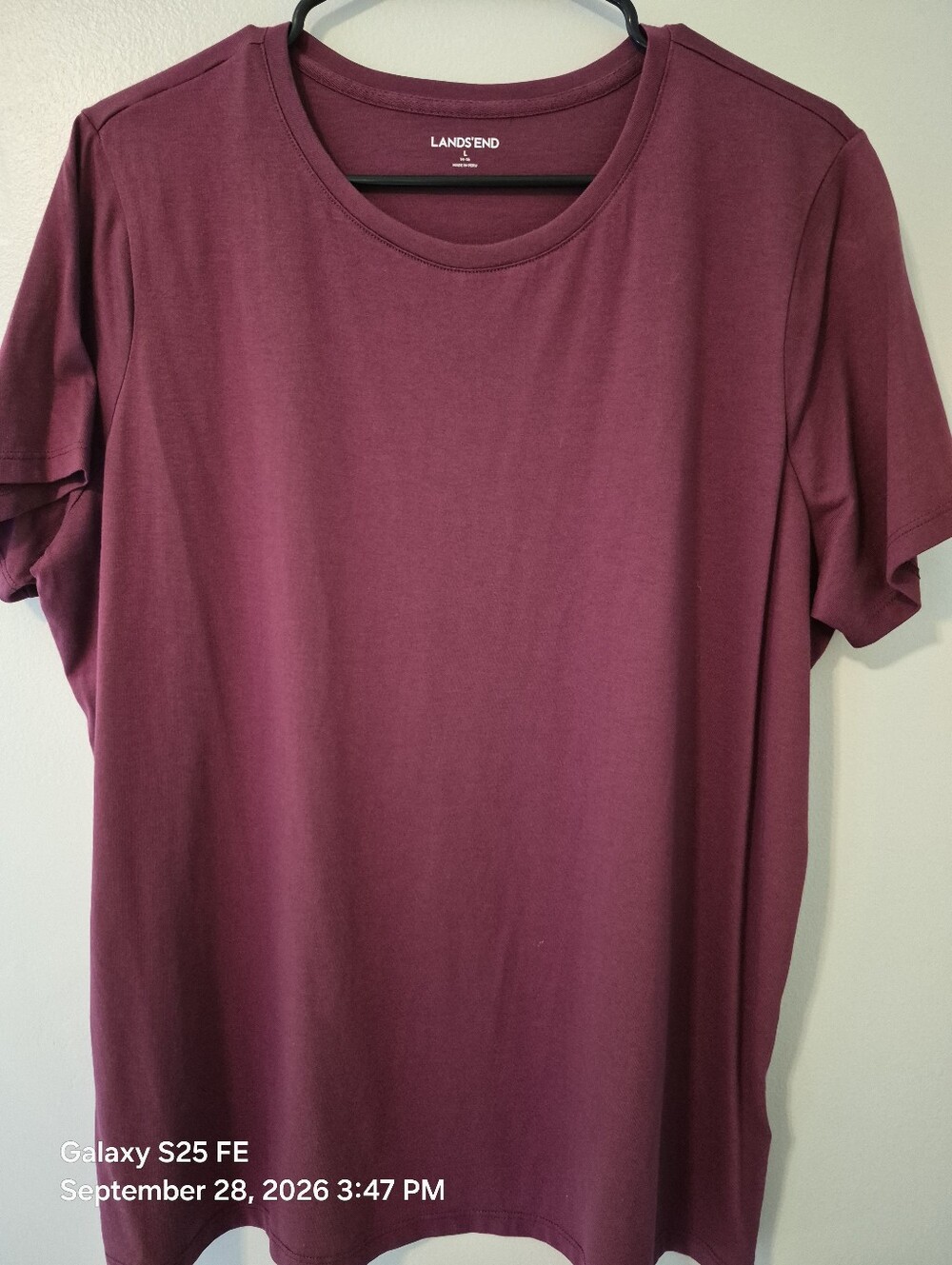 Lands' End Women's Burgundy Short Sleeve Crewneck Tee